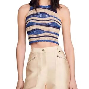 New With tags Sandro Octave Metallic Stripe Crochet Crop Tank Top FR 1/fits XS/S